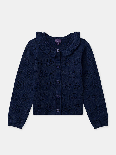 Navy Openwork Jersey Cardigan