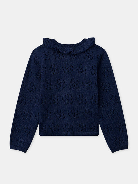 Navy Openwork Jersey Cardigan