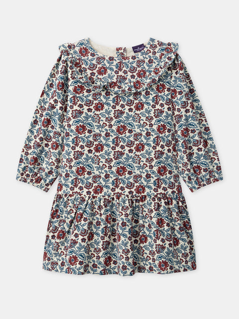 Lined Burgundy Floral Print Corduroy Dress
