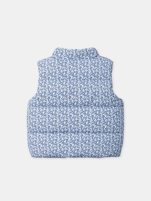 Blue Floral Print Sleeveless Gilet