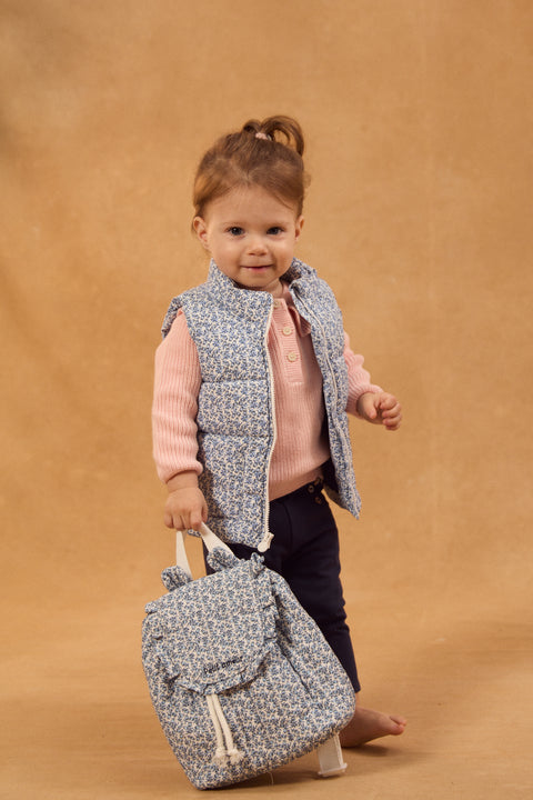 Blue Floral Print Sleeveless Gilet