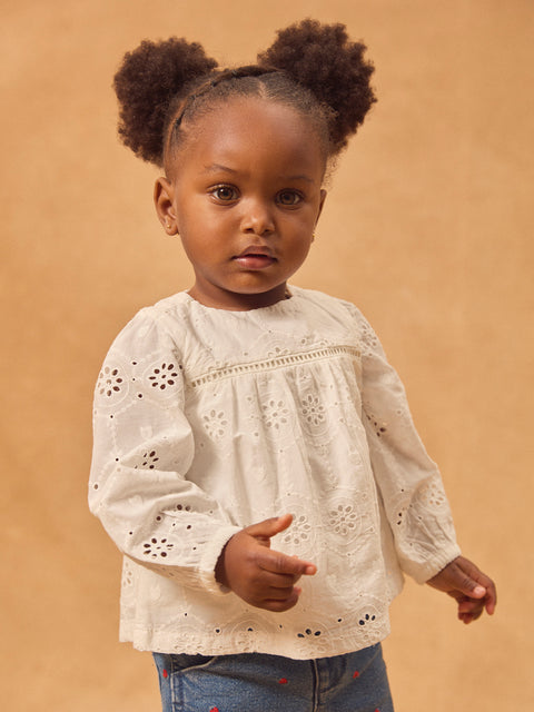 White Embroidered Cotton Poplin Blouse