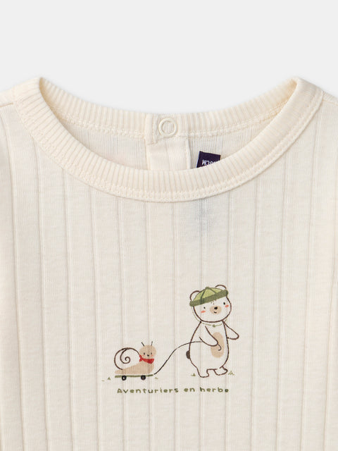 Cream Ribbed Cotton Bodysuit