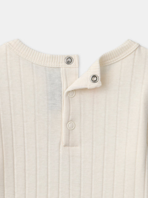 Cream Ribbed Cotton Bodysuit