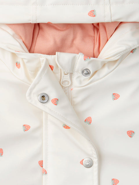 Cream Strawberry Print Raincoat