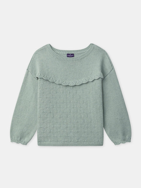 Green Jumper With Ruffle & Stitch Detail