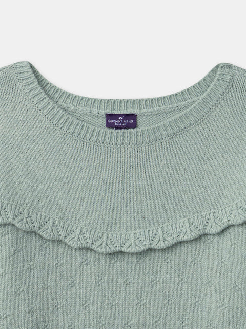 Green Jumper With Ruffle & Stitch Detail