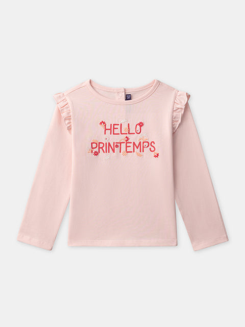 Pink Embroidered Cotton T-shirt