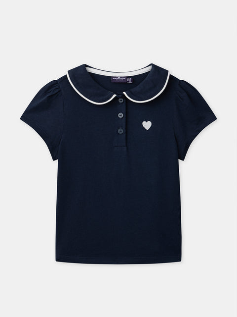 Navy Collared Cotton T-shirt