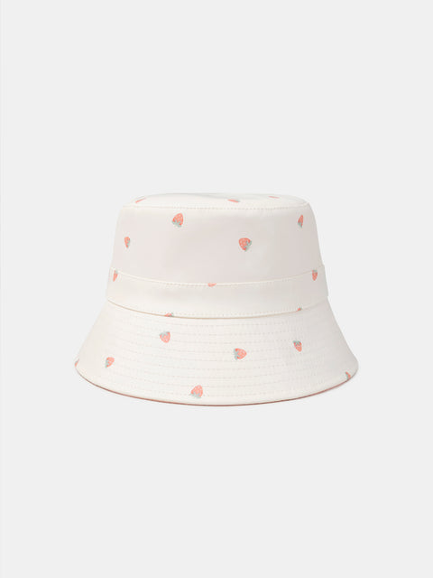 Cream Strawberry Print Bucket Hat