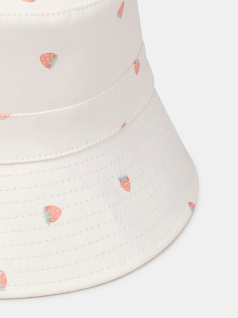 Cream Strawberry Print Bucket Hat