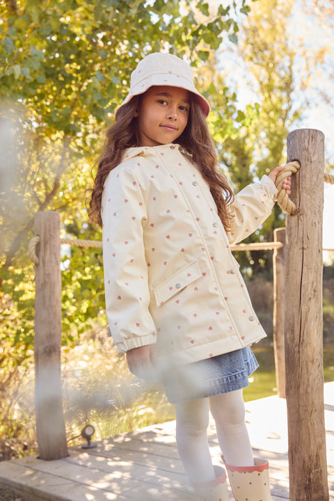 Cream Strawberry Print Raincoat