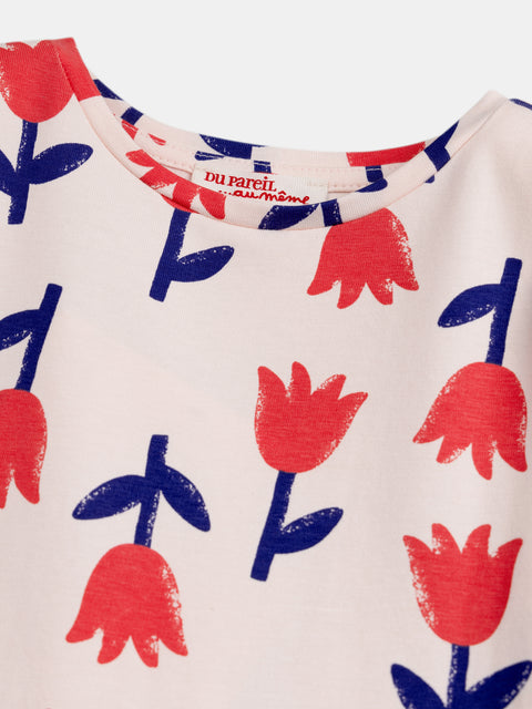 Cream Tulip Print Cotton Skater Dress