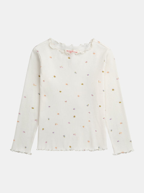 Cream Floral Print Cotton T-shirt