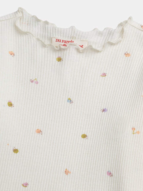 Cream Floral Print Cotton T-shirt