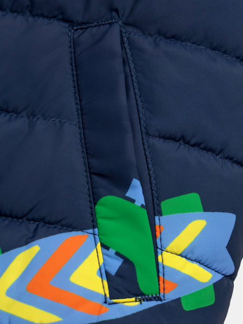 Navy Skateboard Print Reversible Sleeveless Jacket