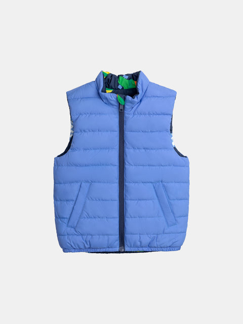 Navy Skateboard Print Reversible Sleeveless Jacket