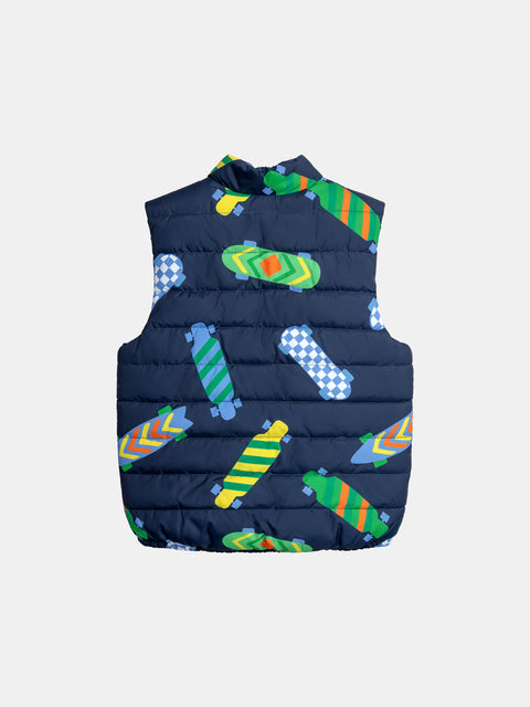 Navy Skateboard Print Reversible Sleeveless Jacket