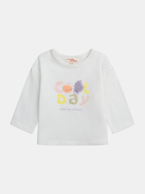 Cream "cool day" Motif Cotton T-shirt