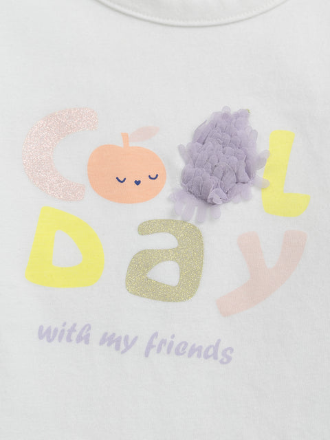 Cream "cool day" Motif Cotton T-shirt