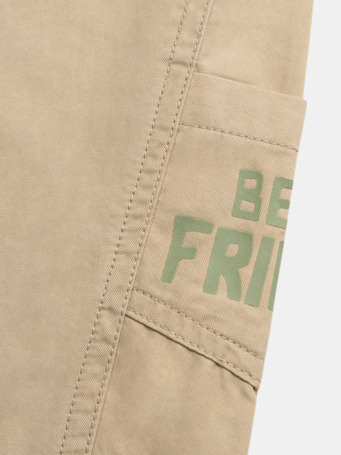 Beige Cotton Twill Cargo Trousers