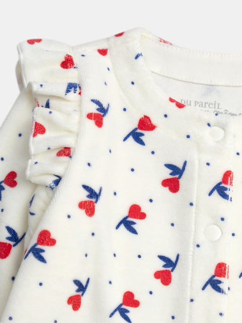Cream Floral Print Velour Sleepsuit
