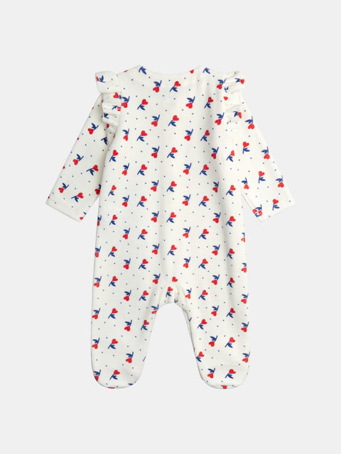 Cream Floral Print Velour Sleepsuit