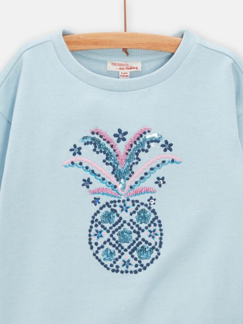 Baby Blue Beaded Pineapple Cotton Fleece Sweatshirt