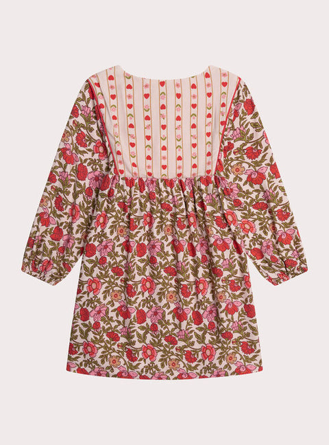Lined Pink Floral Print Cotton Dress