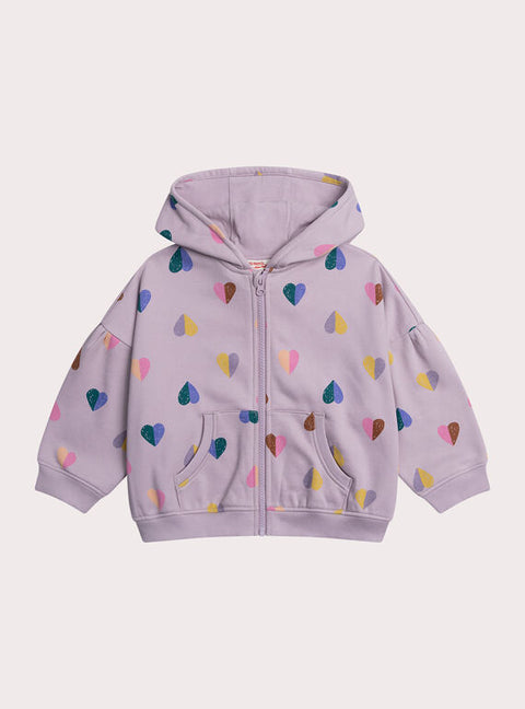 Purple Heart Print Cotton Fleece Hoodie