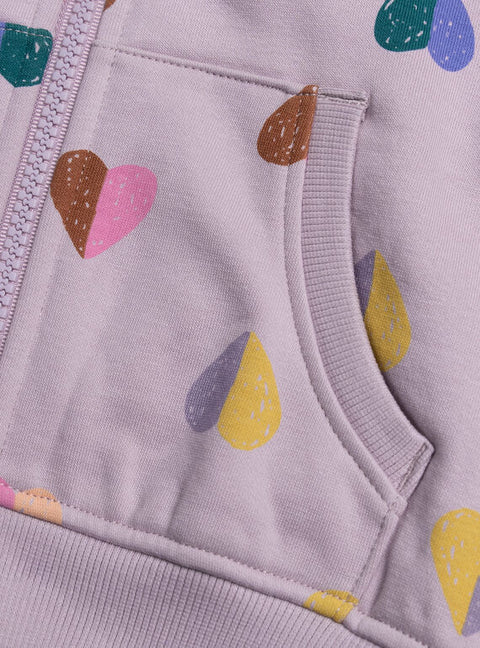 Purple Heart Print Cotton Fleece Hoodie
