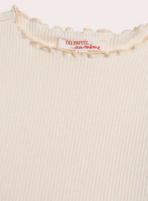 Cream Ribbed Cotton T-shirt