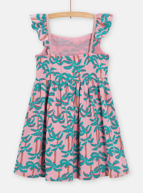 Pink Palm Tree Print Jersey Beach Dress
