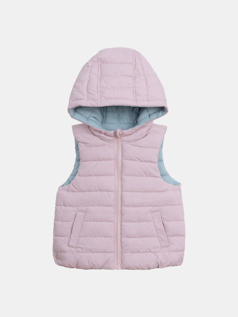 Pink Hooded Reversible Sleeveless Jacket