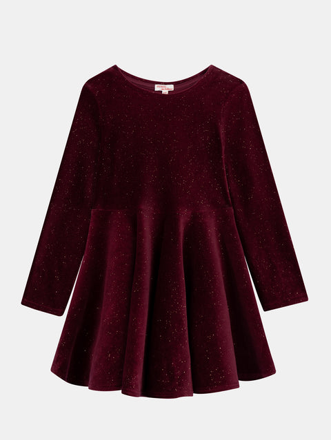 Prune Glitter Velour Skater Dress