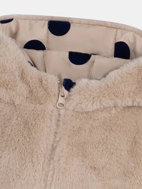 Reversible Beige Faux Fur Hooded Coat