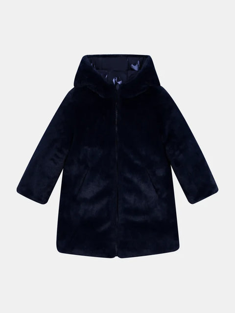 Reversible Navy Faux Fur Hooded Coat