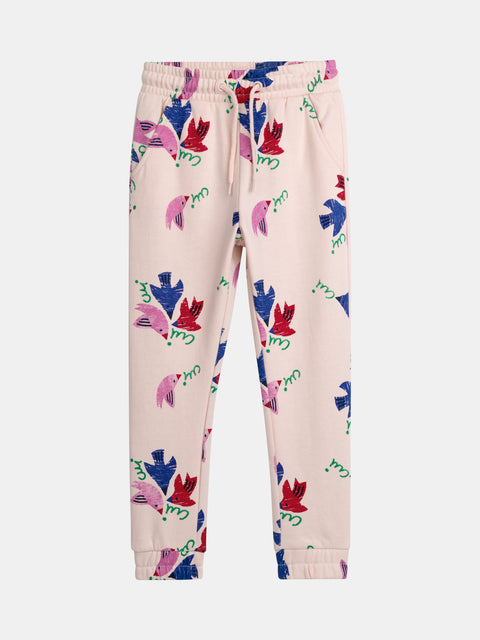 Pink Floral Print Cotton Fleece Joggers