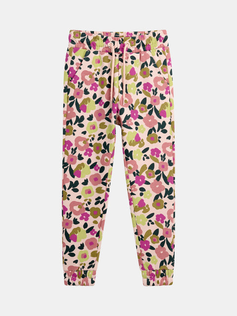Pink Floral Print Cotton Fleece Joggers