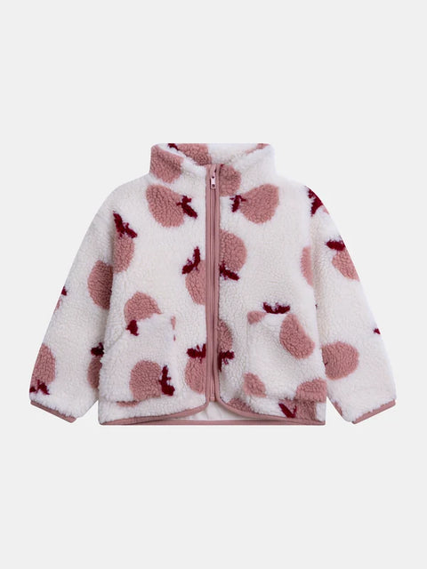 Lined Apple Print Faux Sheepskin Jacket