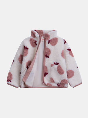 Lined Apple Print Faux Sheepskin Jacket