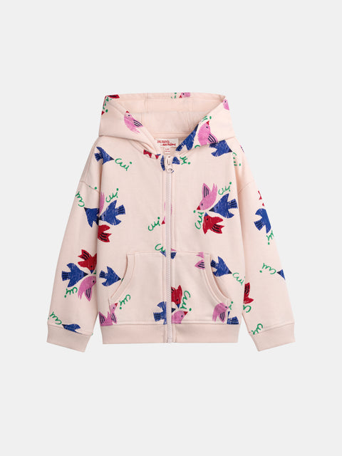 Pink Floral Print Cotton Fleece Hoodie