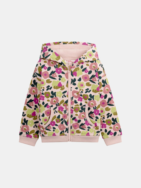 Pink Floral Print Cotton Fleece Hoodie