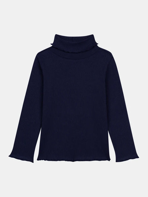 Navy Ribbed Cotton Polo Neck
