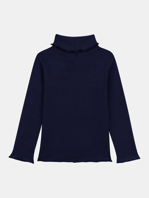 Navy Ribbed Cotton Polo Neck