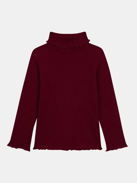Prune Ribbed Cotton Polo Neck