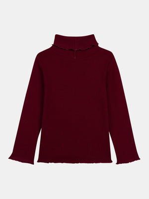 Prune Ribbed Cotton Polo Neck