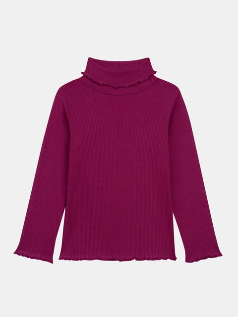 Pink Ribbed Cotton Polo Neck