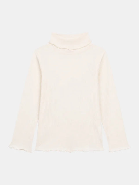 Cream Ribbed Cotton Polo Neck