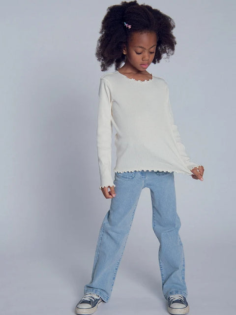 Cream Ribbed Cotton T-shirt